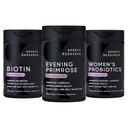 Cercetare sportivă Seara Primrose Supliment de ulei presat rece, Vegan Biotin 10.000mcg cu ulei de cocos & Femeii Probiotice cu prebiotice, 65 miliarde CFU