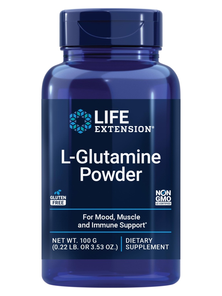 Prelungirea vieții L-Glutamină pulbere, Aminoacid, Sustine sanatatea musculara si imun sanatate, Gluten-Free, non-GMO, Vegetarian, 100 Grams
