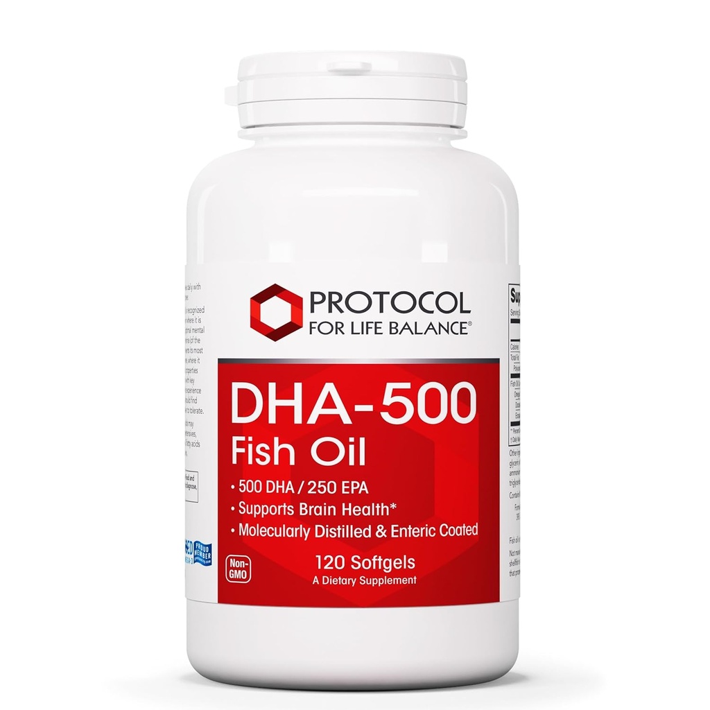 PROTOCOLUL DE BALANȚĂ LIFE DHA-500 - DHA 500mg & EPA 250mg - Suplimentul de ulei de pește - Sănătate și sprijin pentru creier - Digestia ușoară - Non-GMO & Halal - 120 Softgels