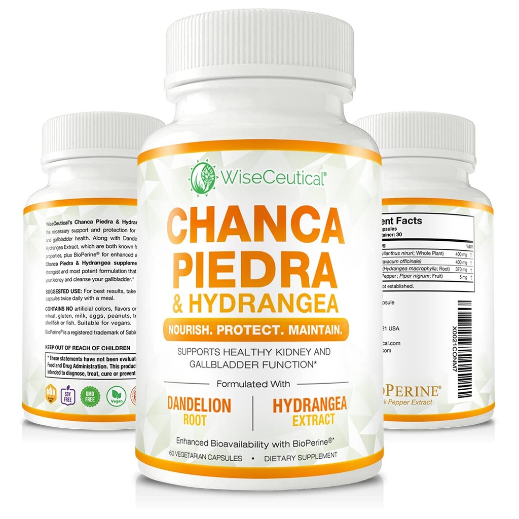 Max Putere Chanca Piedra, Hydrangea & Dandelion Root - Natural Rinichi & Gallbladder Formula - Stone Breaker, Flush Impurities, Cleanse Urine Tract - Îmbunătățit cu BioPerine. 60 Capsule vegetale.