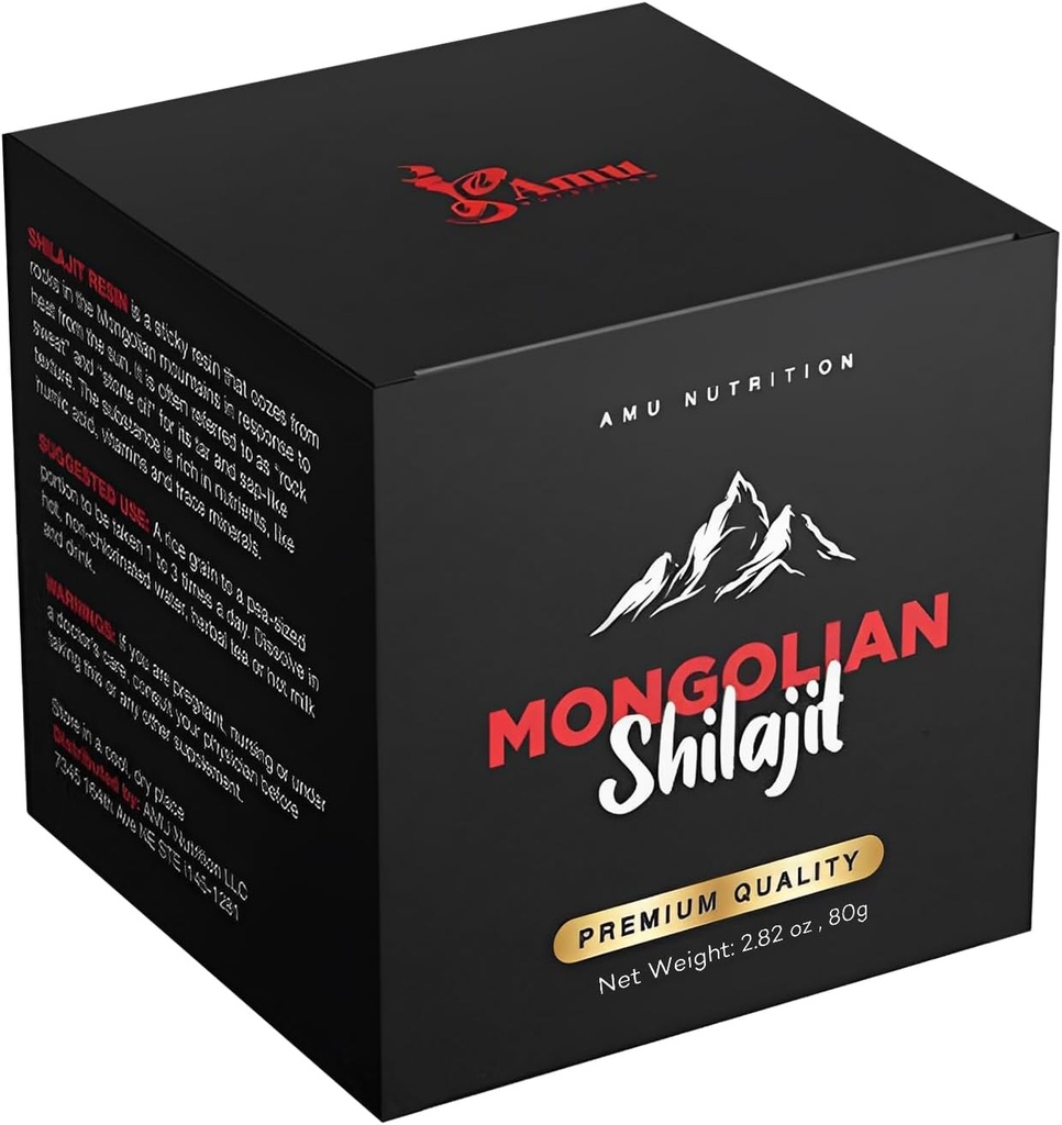 AMU NUTRITION Shilaj Pure Himalayan Organic - Recoltate din Mongolia - Shilajit pentru barbati - Sursa naturala de acid fuzelian Trace Minerale- 80GR