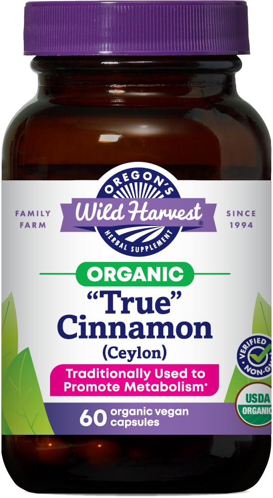 Oregon Wild Harvest Organic True Scorțișoară Ceylon 60 Count Vegan capsule