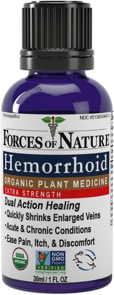 Forţele naturii Hemoroizi de control Extra Putere, Organic Homeopatic Medicina cu Vrăjitoare Hazel, Cai Chestnut, şi Soothing uleiuri esenţiale pentru mâncărime, Umflare & Discomfort, 1,0 FL OZ