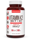 Vitamina K2 D3 Supliment 5000 UI D3 şi 180 mcg Vitamina k2 MK7 Suplimentul pentru oase sănătoase, Inimă sănătoasă şi sănătate cardiovasculară- 60 Uşor de înghiţit Capace vegetale de MenaQ7 K2 MK7