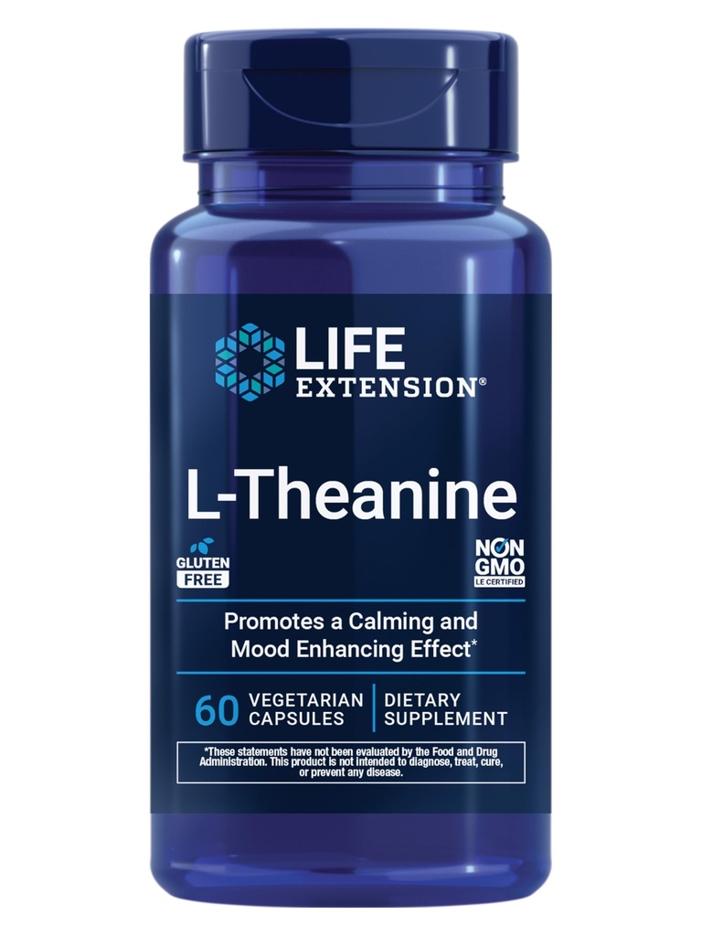 Life Extensie L-Theanină, Amino Acid teanină, Calm, Relaxare, Mood, Gluten-Free, Non-GMO, Vegetarian, 200 mg, 60 Capsule