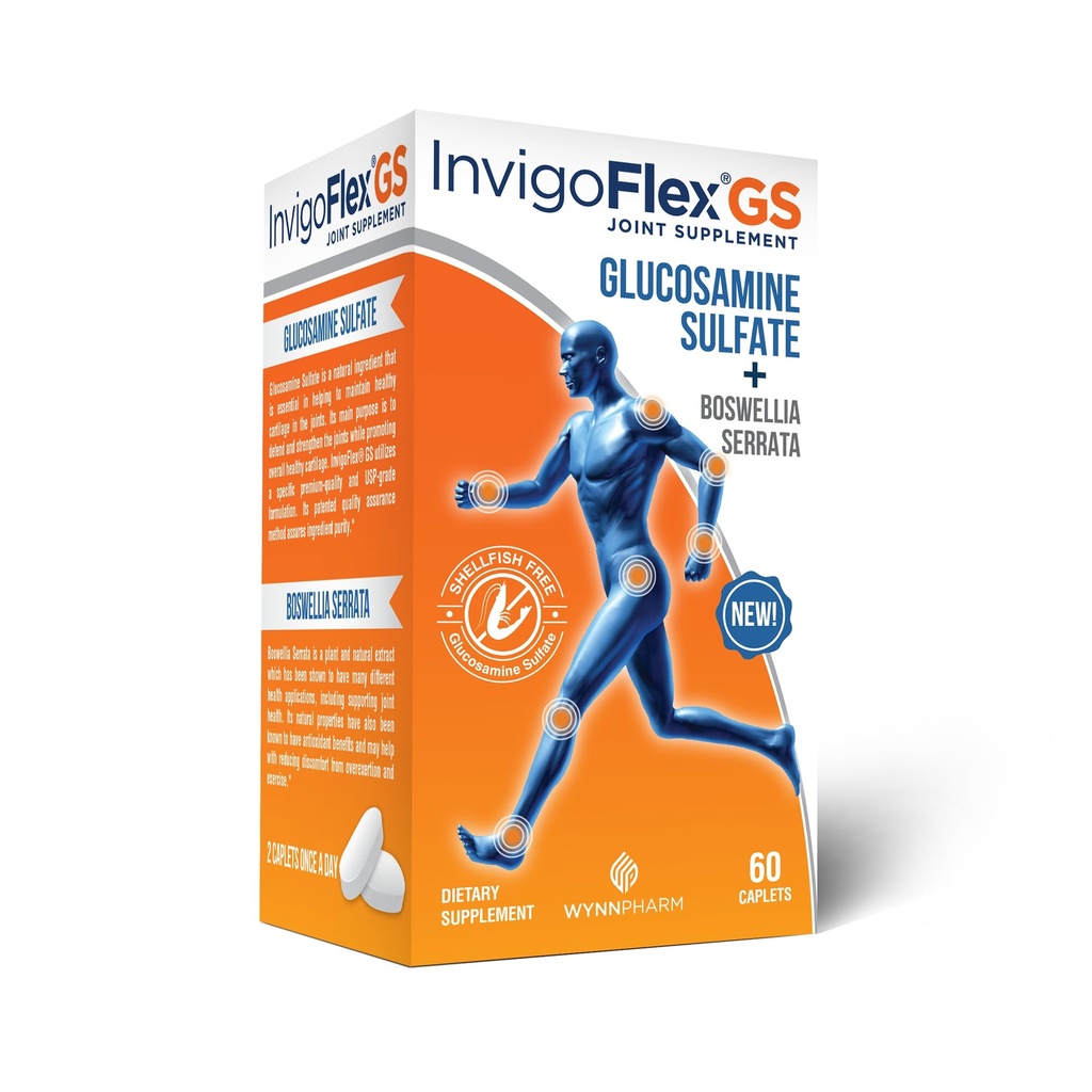 INVIGOFLEX® GS - Glucosamină Sulfat (Shellfish Free, Sodium Free & Vegetarian Safe) Fără OMG-uri, Gluten Free - cu Boswellia Serrata - genunchi, mâini, spate și Hip Premium Joint Supplement
