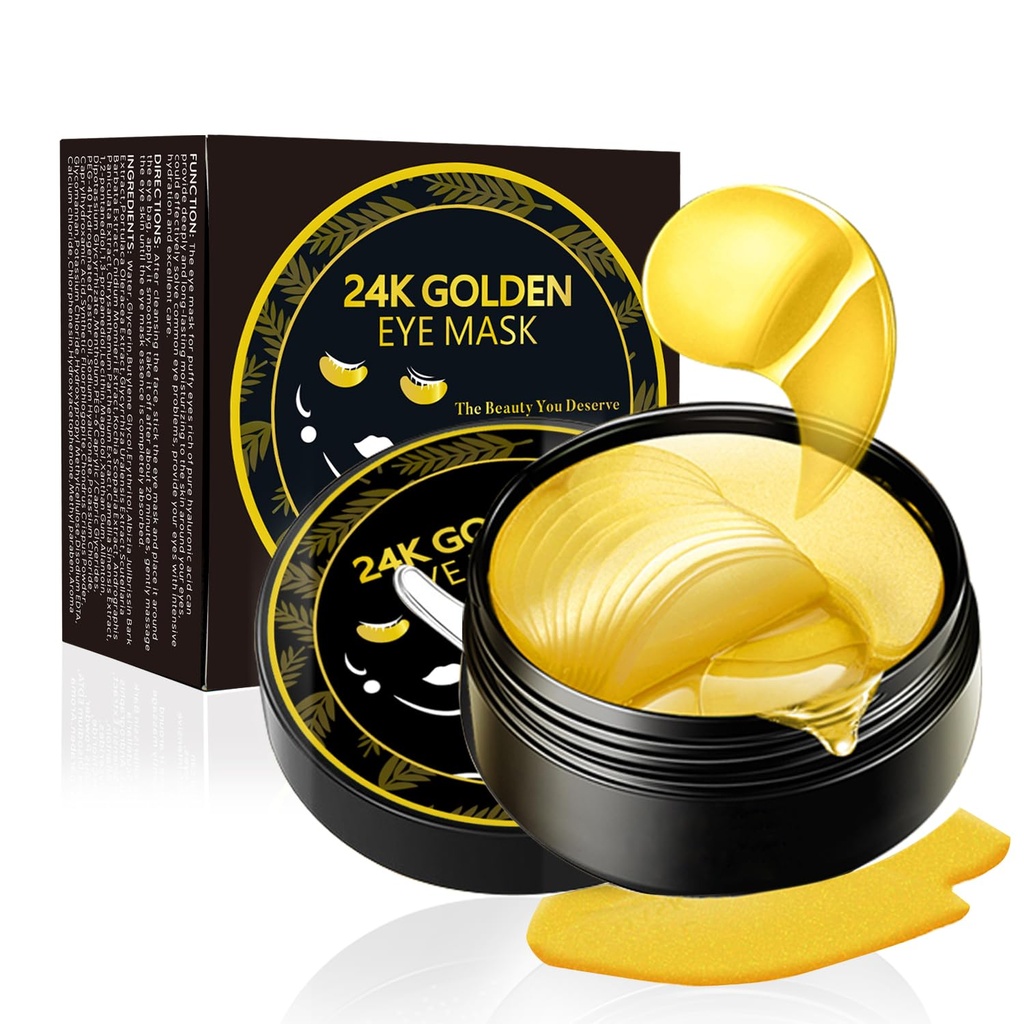 Sub patch-uri ochi, Masca ochi de aur 24K, 60PCS sub masca ochi, Colagen Gel Pads Tratamente patch-uri pentru riduri Lighten Puffy Eyes Cercuri întunecate anti-îmbătrânire hidratare, linii fine sac ochi Femei bărbaţi