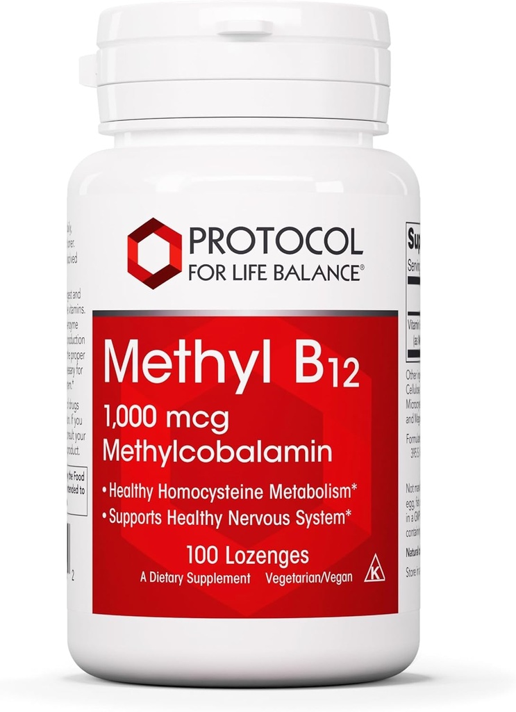 PROTOCOL FOR LIFE BALANCE Methyl B12 1,000mcg - Vitamin B12 for Homocysteine Metabolism - Support Brain Health & Health Nervous System - Kosher, Halal & Vegan - 100 Lozenges