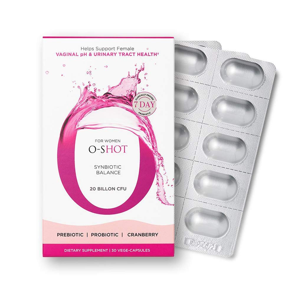 O-Shot (r Vegan vaginal probiotic + prebiotic pentru femei, extract de merișoare, rădăcină de cicoare, pH vaginal, tract urinar, digestie, balonare, non-lapte, non-Glob, gluten gratuit, 30 Vege-Capsules