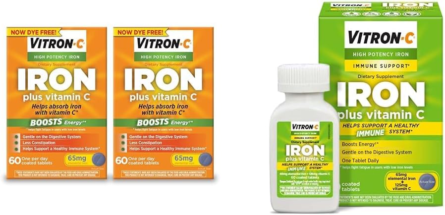 Vitron-C Supliment de fier, O dată pe zi, Fier de mare potenţă Plus Vitamina C şi Suplimentul Iron & Suport imun