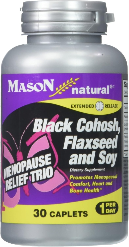 MASON NATURAL Menopause Trio: Black Cohosh, Flaxseed, & Soy (Extended Release) - May Allevate Hot Flashes & Night Sweats*, Supports Healthy Hormone Balance*, 30 Caplets