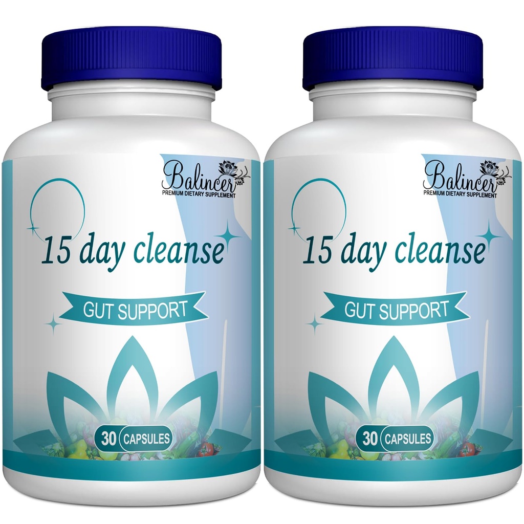 15 Day Cleanse, Gut și Colon Support, Advanced 15 Day Gut Cleanse Detox pentru femei și bărbați cu Senna, Cascara Sagrada & Psyllium Husk, Non-GMO, 30 Capsule