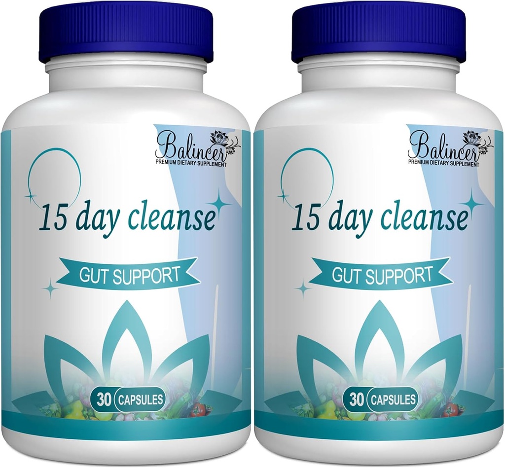 15 Day Cleanse, Gut și Colon Support, Advanced 15 Day Gut Cleanse Detox pentru femei și bărbați cu Senna, Cascara Sagrada & Psyllium Husk, Non-GMO, 30 Capsule