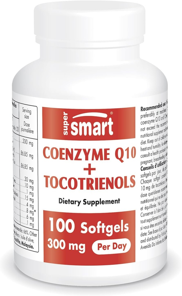 Supersmart - Coenzime Q10 + Tocotrienols 300mg pe zi (Patented & Biodisponibil) - CoQ10 Supliment cu Tocotrienols - Palm Oil Extract de Non-GMO & Gluten gratuit - 100 Softgels
