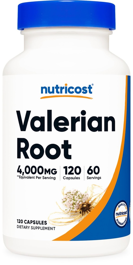 Nutricost capsule cu rădăcină de valeriană (1000 mg per servire) 120 capsule - 4000 mg echivalent per servire (4:1 extract), Capse vegetariene, Gluten Free, Non-GMO