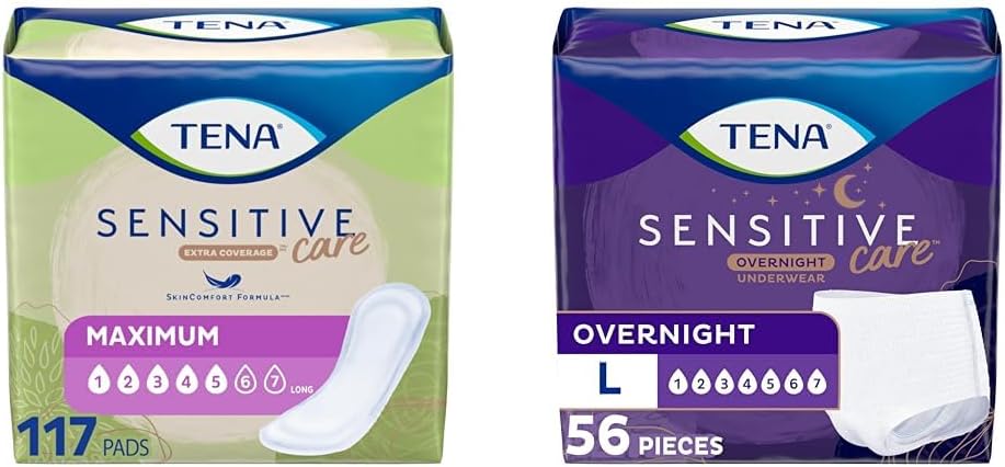 Pad-uri de incontinenta TENA, Control al vezicii urinare & Postpartum pentru femei, Absorbanta maxima, Lenjerie lunga si incontinenta pentru femei, Absorbenta peste noapte, Intimates - Mari - 56 Conte