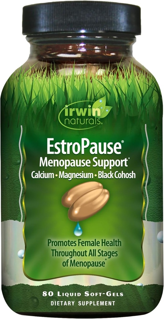 Irwin Naturals EstroPause Menopauza suport - 80 Softgels lichid - Promoveaza sanatatea feminina in toate etapele menopauzei cu calciu, magneziu si negru Cohosh