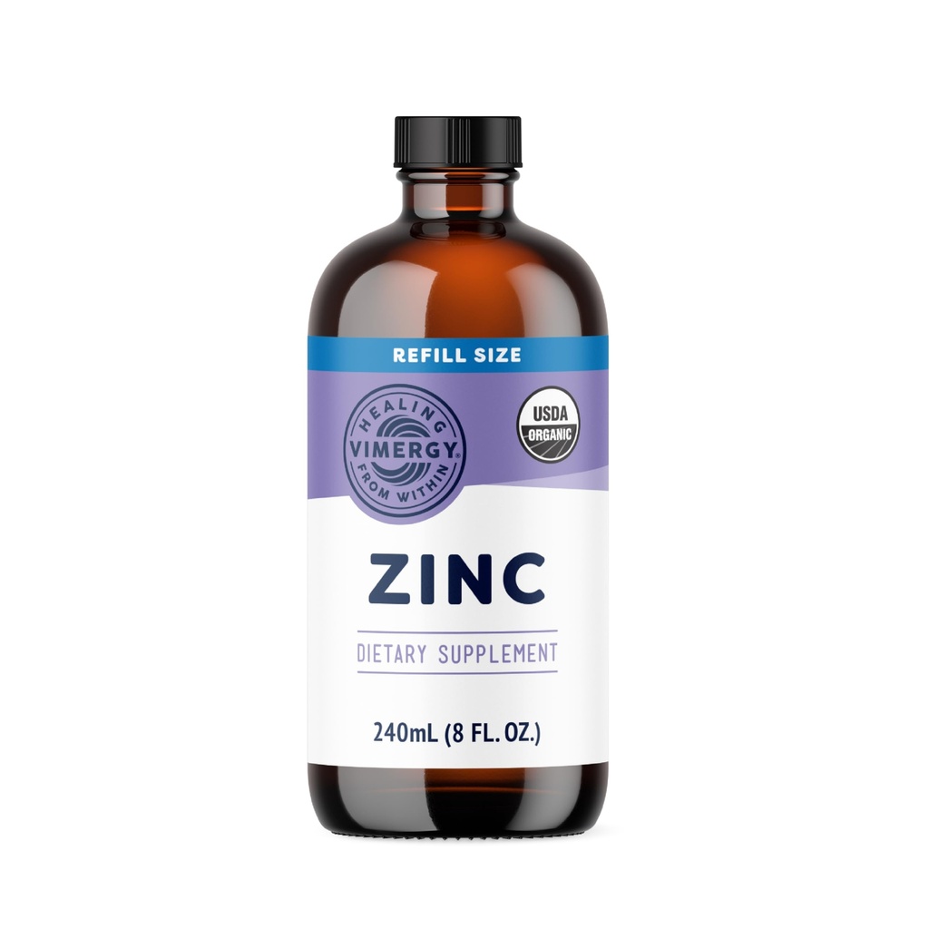 Vimergy Suplimente de zinc organic pentru femei și bărbați (7,5 mg Zinc lichid per servire) Suport imunitar rapid-absorbant, promovează oase sănătoase și piele, USDA Certified Organic, Vegan, până la 120 Serviri (240ml)