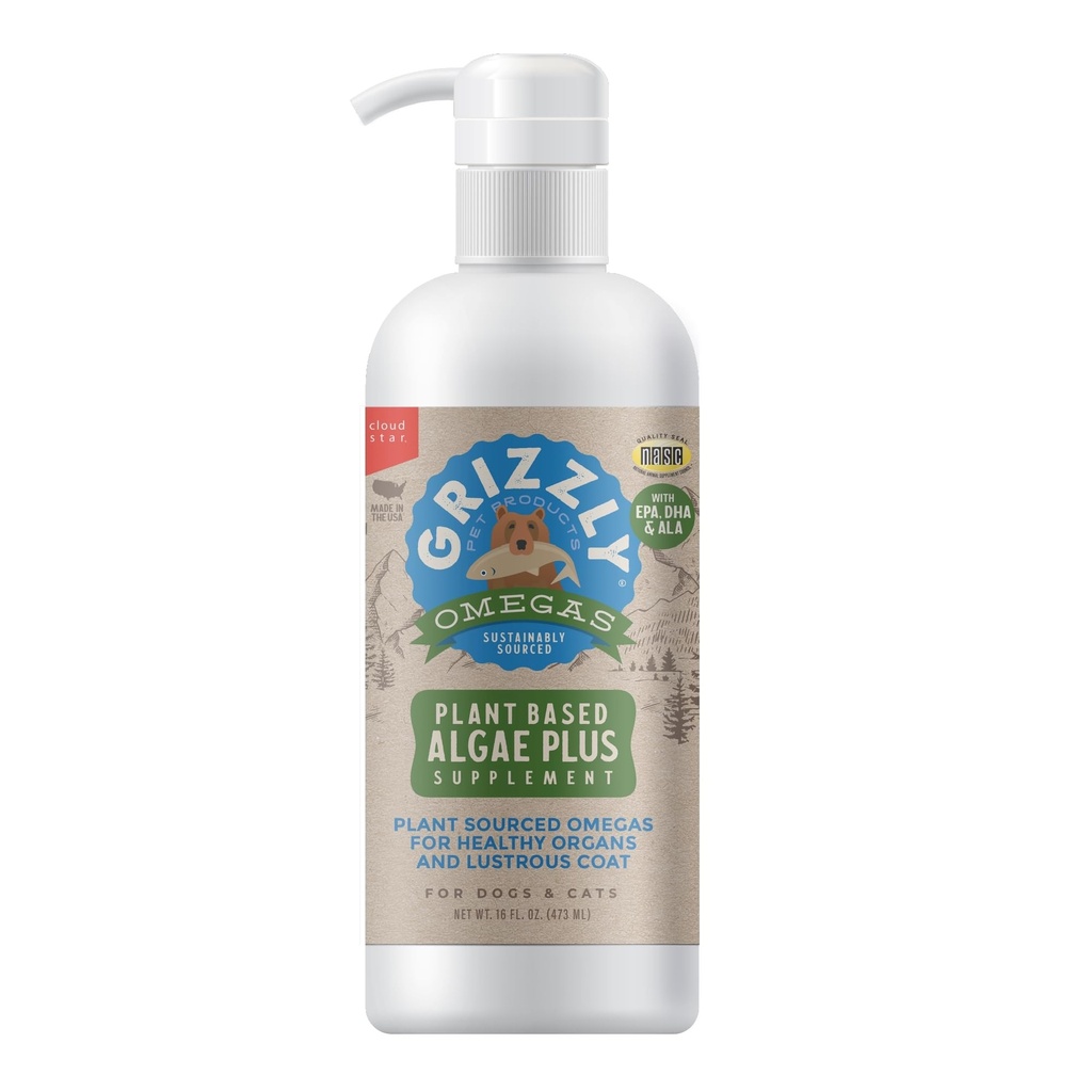 Grizzly Pet ProduseAlgal Plus Omega 3-6-9 Supliment alimentar pentru câini și pisici, 16 Ounce Sticla