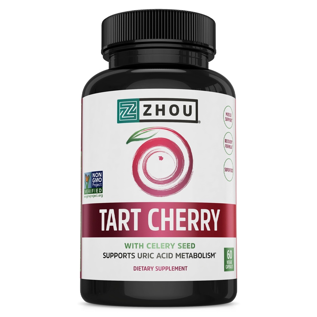 Zhou Tart Extract de cireşe + Seminte de telina - capsule de cireşe tartă pentru bărbaţi şi femei, Tart Cherry concentrat pastile pentru somn şi acid uric Curăţă, 1000mg per pilulă - 60 capsule vegetale (Pachet de 1)