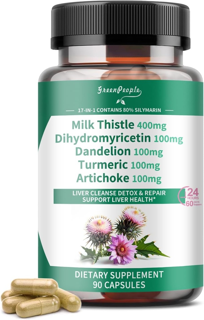 GREENPEOPLE Ficat Cleanse Detoxifiere & Reparaţie - Forţă Milk Thistle 30X Extract - Standardizat şi concentrat 80% Silymarin w/Vitamin, 95% curcuminoide & 17+Liver Health Nutrients to Revive & Thrive