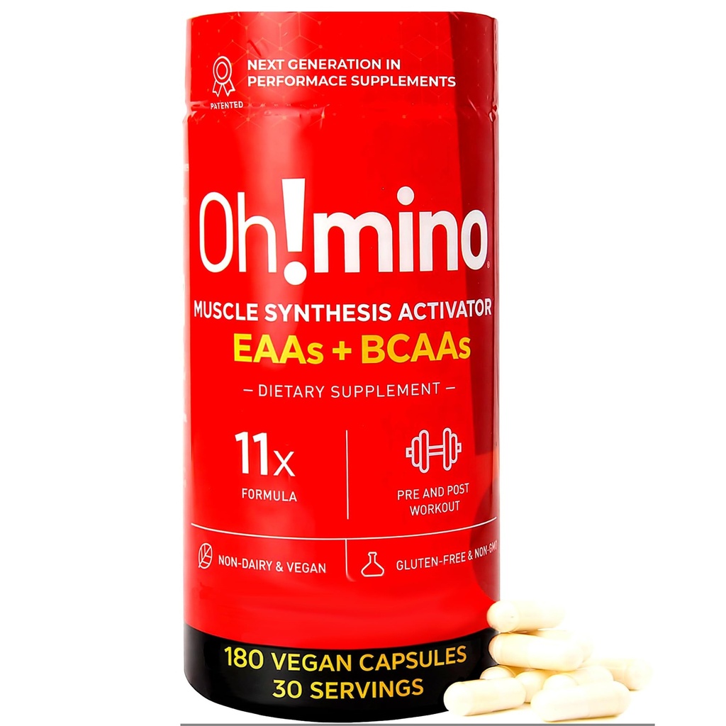 Oh!mino Essential Amino Acids Supliment. Capsule cofeinate. Toate cele 9 EAA, BCAA și perfect Amino pentru antrenamente, Amino Energy, și pentru a construi musculare, și Recupera mai repede.