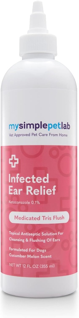 MySimplePetLab Dog Infecție a urechii Relief, Tris medicamentate Flush, Dog Ear Cleaner, Tratamentul infecției cu Ketoconazol, 12 oz, Soothes Inflamație, Durere Relief, Promovează sănătatea urechii, Ușor de utilizat