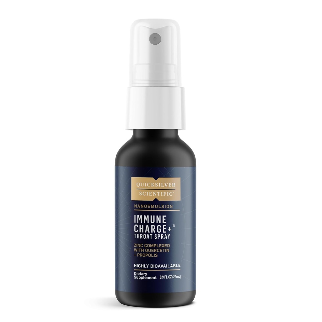 Quicksilver Stiintific Immune Charge+ Zinc Gât Spray - Suport imunitar Zinc suplimentar cu Querbetin - "Throat Coat" cu Tehnologie de absorbţie lipozomală (0,9 fl oz / 27ml)