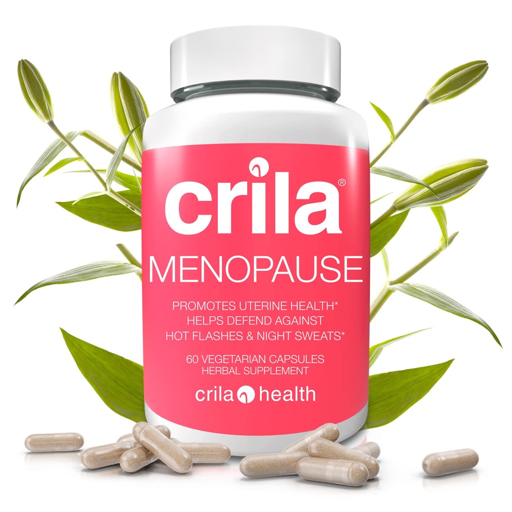 Crila Health Menopause Suplimente pentru femei - 60 CT I Transpirații de noapte și Flashuri fierbinți Menopauza Relief pentru femeile fără estrogen, ingrediente naturale, Reduceți Swings Moods, Oboseală și Blooting