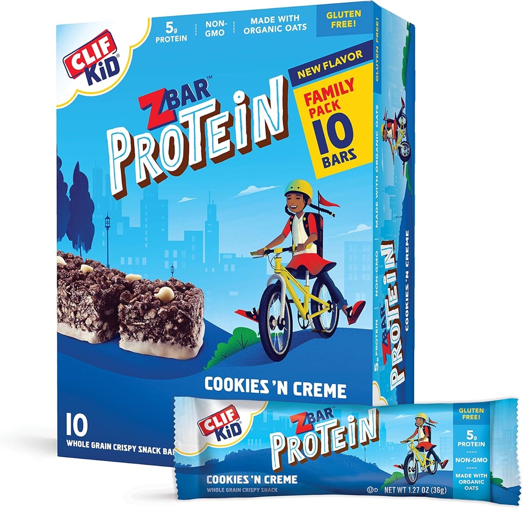 CLIF KID ZBAR - Proteine Granola Baruri - cookie-uri și aroma cremei - Non-GMO - Organic-Lunch Box Snacks (1,27 Ounce Energy Bars, 10 Count)