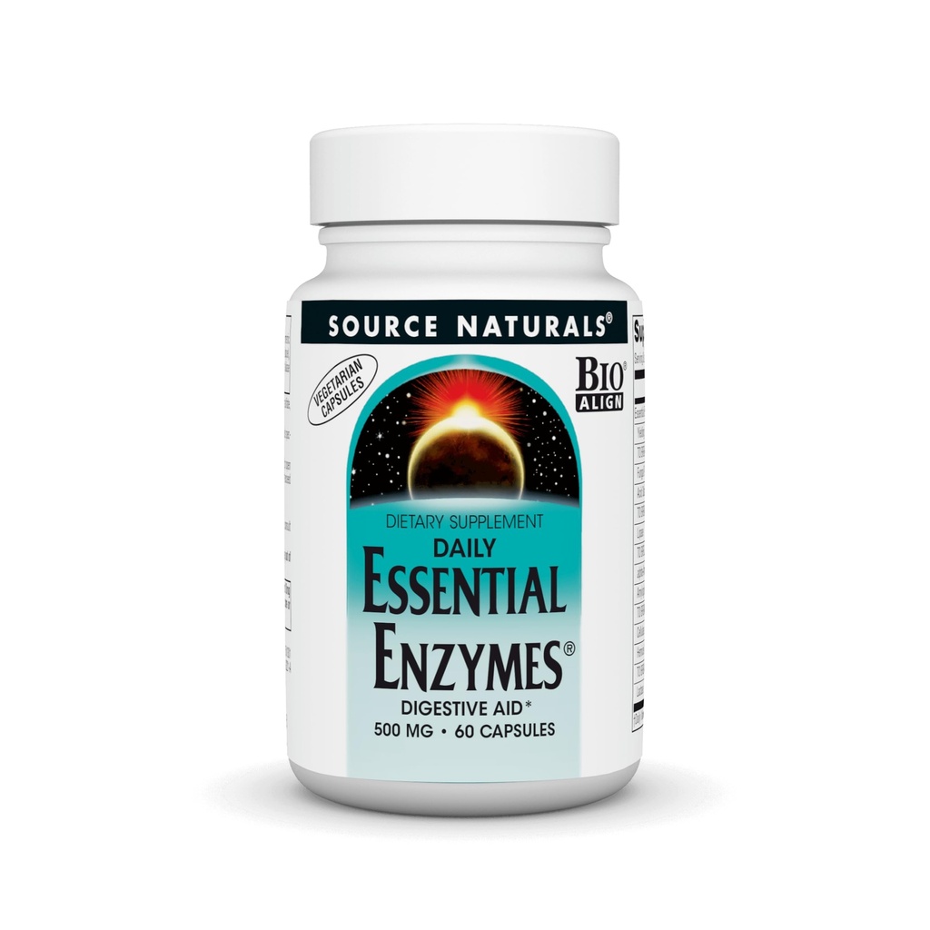 Sursa Naturals Essential Enzime 500mg Bio-Aliniat Multiple Enzime Suplimentul Herbal Defense pentru Digestia, Gaz, Constipaţie & Bloating Relief - Suporturi Sistemul imunitar * - 60 Capsule vegetariene