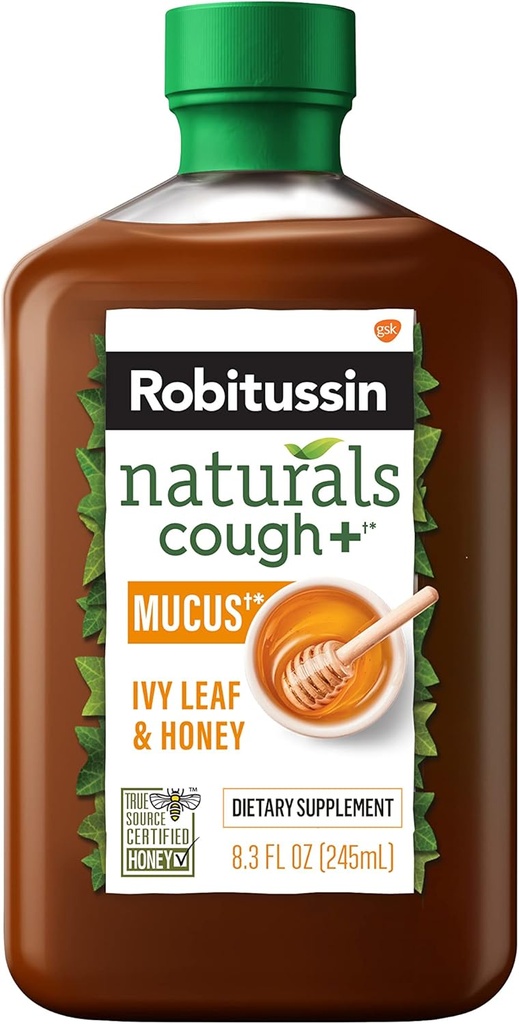 Robitussin Naturals Honey and Ivy Leaf Dietary Supplement Relieves Ocazional Cough asociat cu răgușeală, gât uscat, și iritanți, 8,3 oz