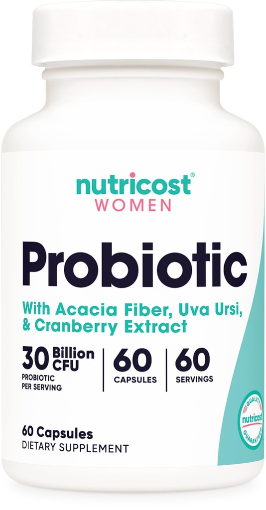 Nutricost Probiotic pentru femei 30 miliarde CFU, 60 capsule - Complex cu Acacia Fiber, Uva Ursi & Extract de afine, non-GMO & Gluten gratuit