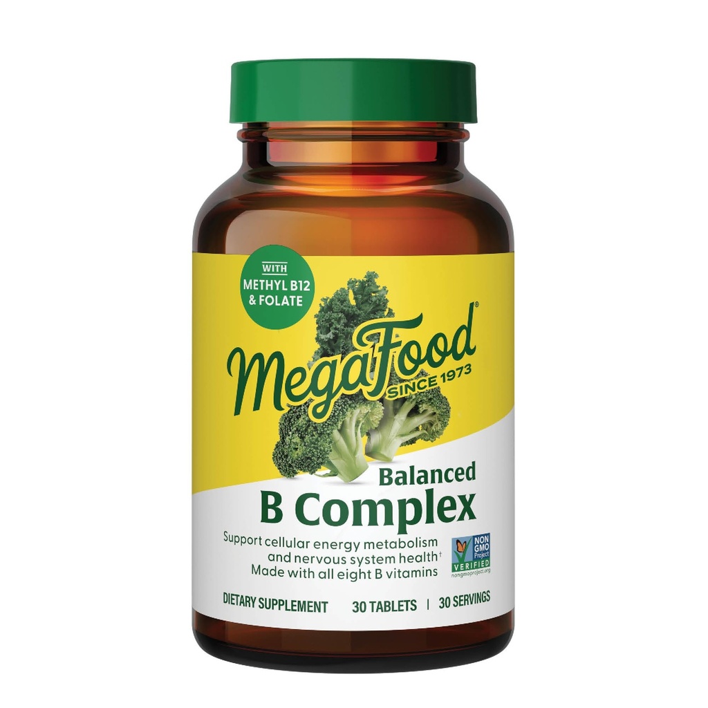 Megafood echilibru B Complex - B Complex de vitamine, 8 B Vitamine, inclusiv vitamina B6, vitamina B12, Folate, Biotin & mai mult, Suportă producția de energie celulară, Vegan, Gluten gratuit - 30 comprimate