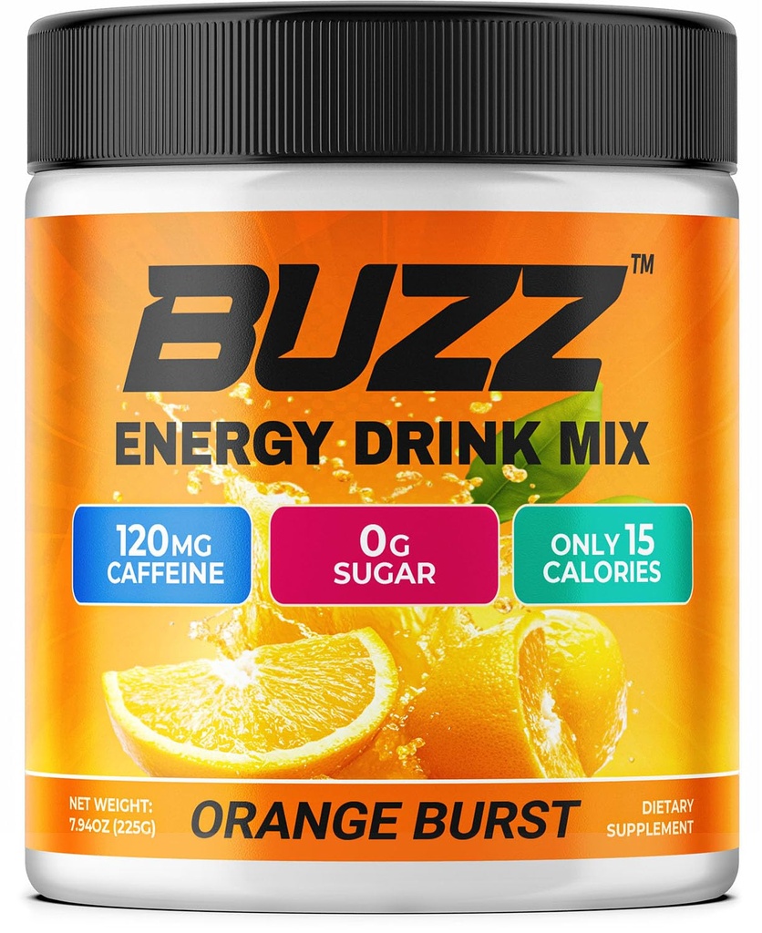 Morning Buzz Energetic Drink Powder - Energizant Boost Drink Mix - Sugar-Free Energy with Antioxidanti - Dimineata Kickstart si Sports Nutrition Endurance Product - 30 Servings, Orange Burst, 8 Ounces