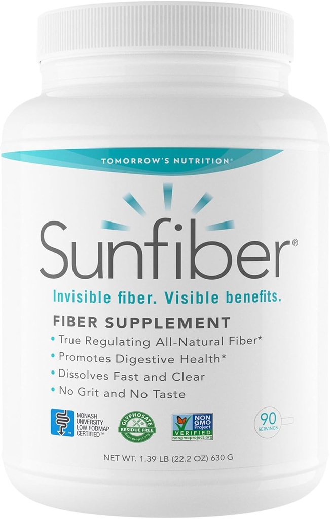 Nutriție mâine, Sunfiber, Prebiotic Fiber Supliment pentru Digestive Health, Low FODMAP, Gluten-Free, Unflavored, 90 Servings