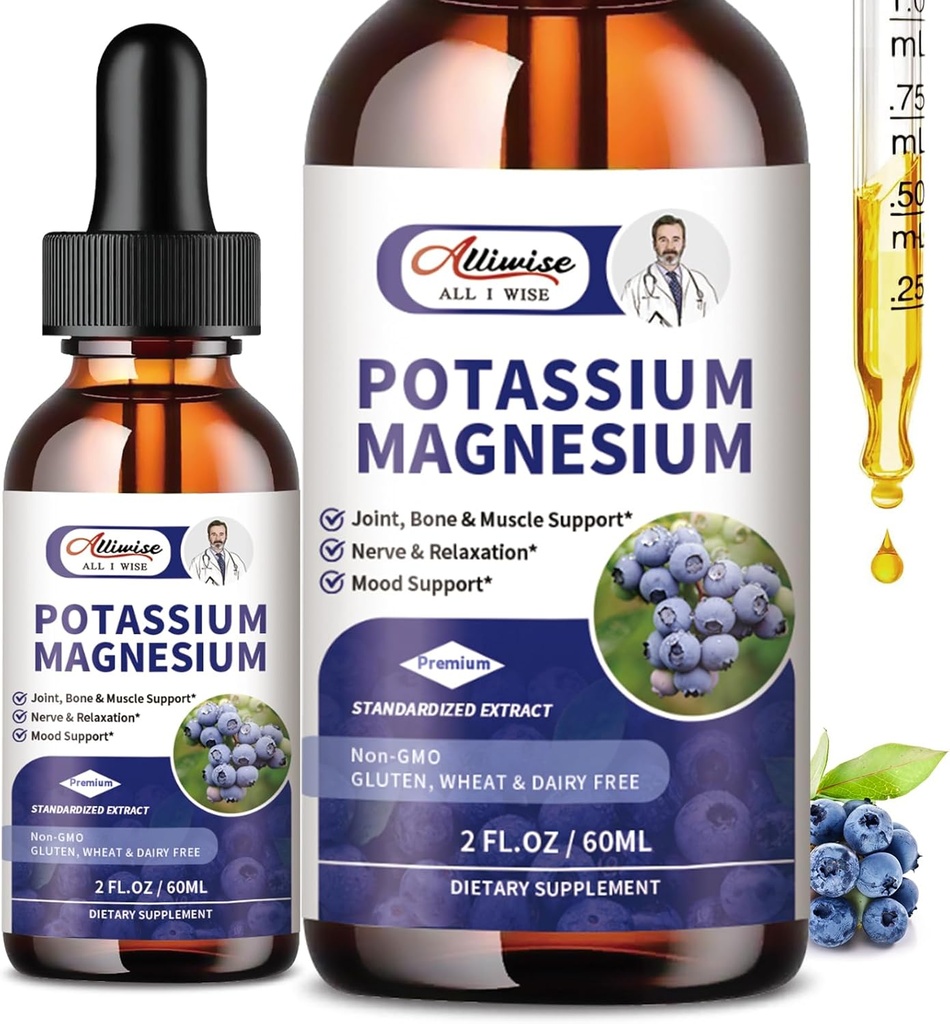 2 Pachet Supliment de magneziu de potasiu lichid - absorbţie mare Complex de magneziu calm şi potasiu Plus Calciu, vitamina D3, zinc pentru picioare cramps & Bone & Suport imunitar - 4 Fl oz