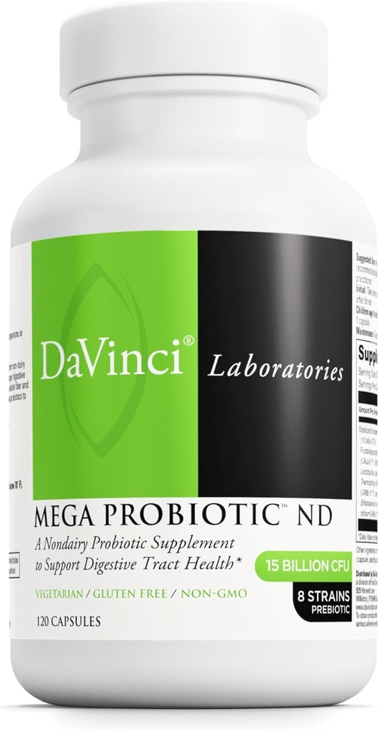 DAVINCI Labs Mega Probiotic ND - Non-Dairy Probiotic Supplement Supplement Supplement Supports Gut, Digestive & Brain Health* - Gut Health Supplement with Non-Dairy Complex* - 120 Vegetarian Caps