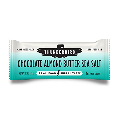 Thunderbird Bars Energy Snack, Gluten-Free cu proteine, Sanatos Real Food, Vegan Paleo non-GMO, Nu Adăugat zahăr, Ciocolată Almond Unt de sare de mare aroma (12 Conte, 1.7 oz. Baruri)
