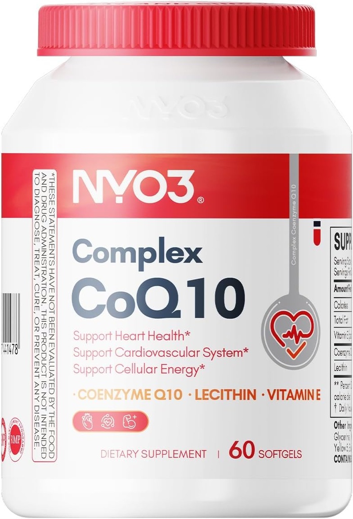 CoQ10 200mg cu Lecitina si Vitaminele E, Ultra mare absorbtie, Antioxidant pentru sanatatea inimii si producerea de energie, Continut mare de Coenzime Q10, Gluten gratuit, non-GMO, 60 zile de aprovizionare