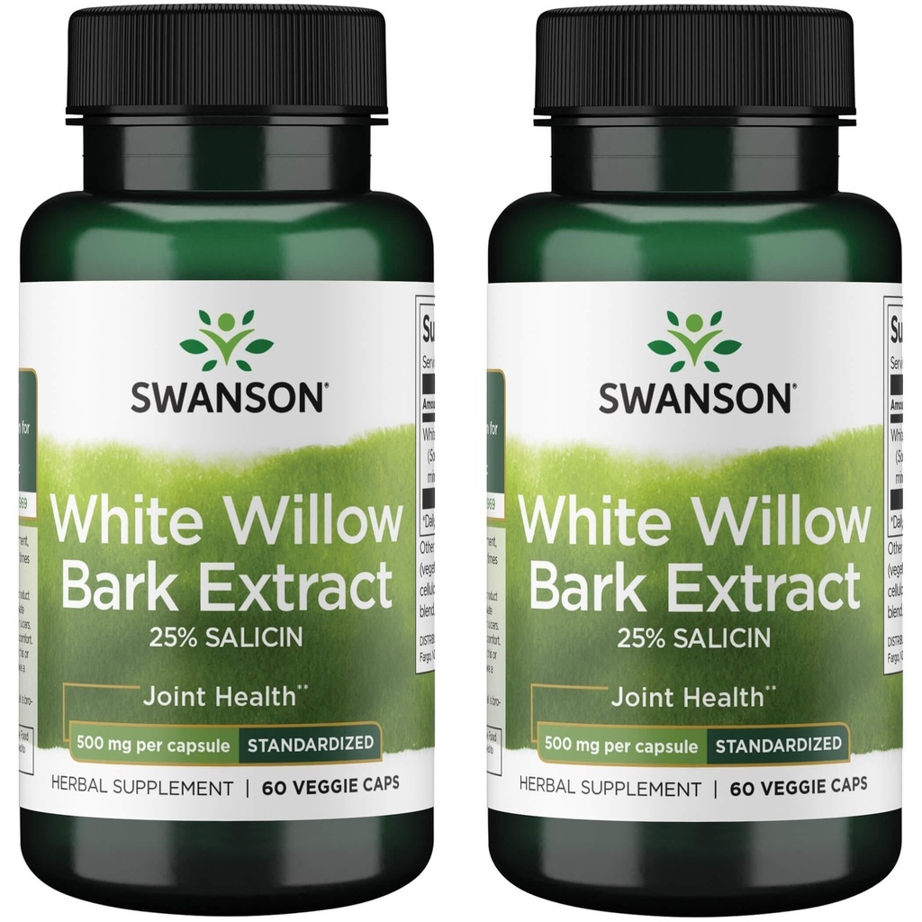 Swanson Putere maxima alb salcie scoarta extract-Promote Suport comun & musculare-standardizat la 25% Salicin-natural supliment cu nici o iritatie stomac (60 Veggie Caps, 500 mg fiecare) 2 ambalaj