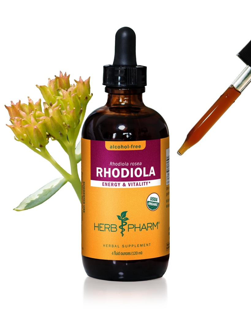 Herb Pharm Certified Organic Rhodiola Root extract for Energy, Endurance and Stamina, Alcool-Free Glicerite, 4 Once