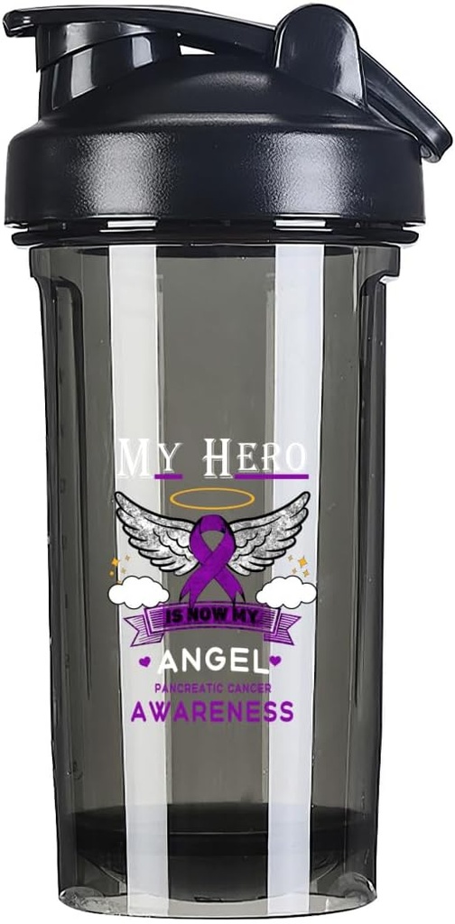 Eroul meu este acum My Angel Pancreatic Cancer 18 Ounce Shaker Sticla Drink Mixer Leak-proof Proteine Shakes Masa de schimb Shakes sticle 500ML/18 Oz negru