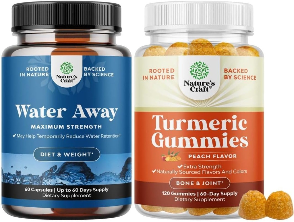 Bundle de apă Pastile de departe Rezistenta maxima pentru reţinerea apei pentru acţionarea rapidă de ajutor şi Gume Turmeric pentru adulţi Aroma piersicii - Extra Putere de sprijin comun Gummies