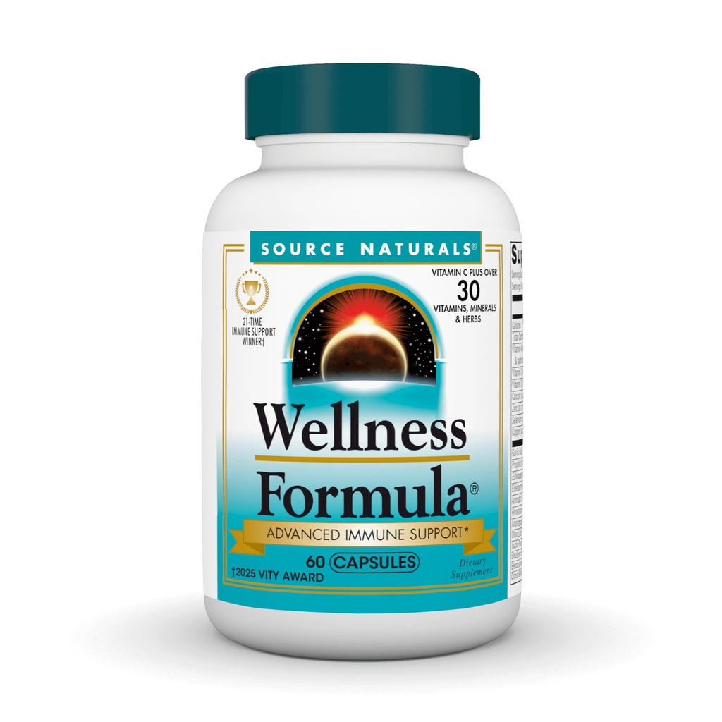 Sursa Naturals Wellness Formula de vitamine bio-aliniate și de apărare a plantelor pentru suport sistem imunitar - Supliment alimentar & Imunitate Booster - 60 capsule