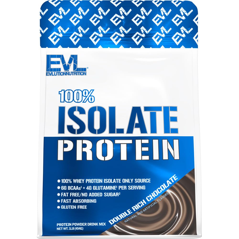 Evlution Nutrition 100% Izolate, Whey Izolate Proteine Pulbere, 25 G de proteine rapid absorbtie, Nu zahăr adăugat, Low-Carb, Gluten-Free (Double Rich Chocolate, 1 LB)