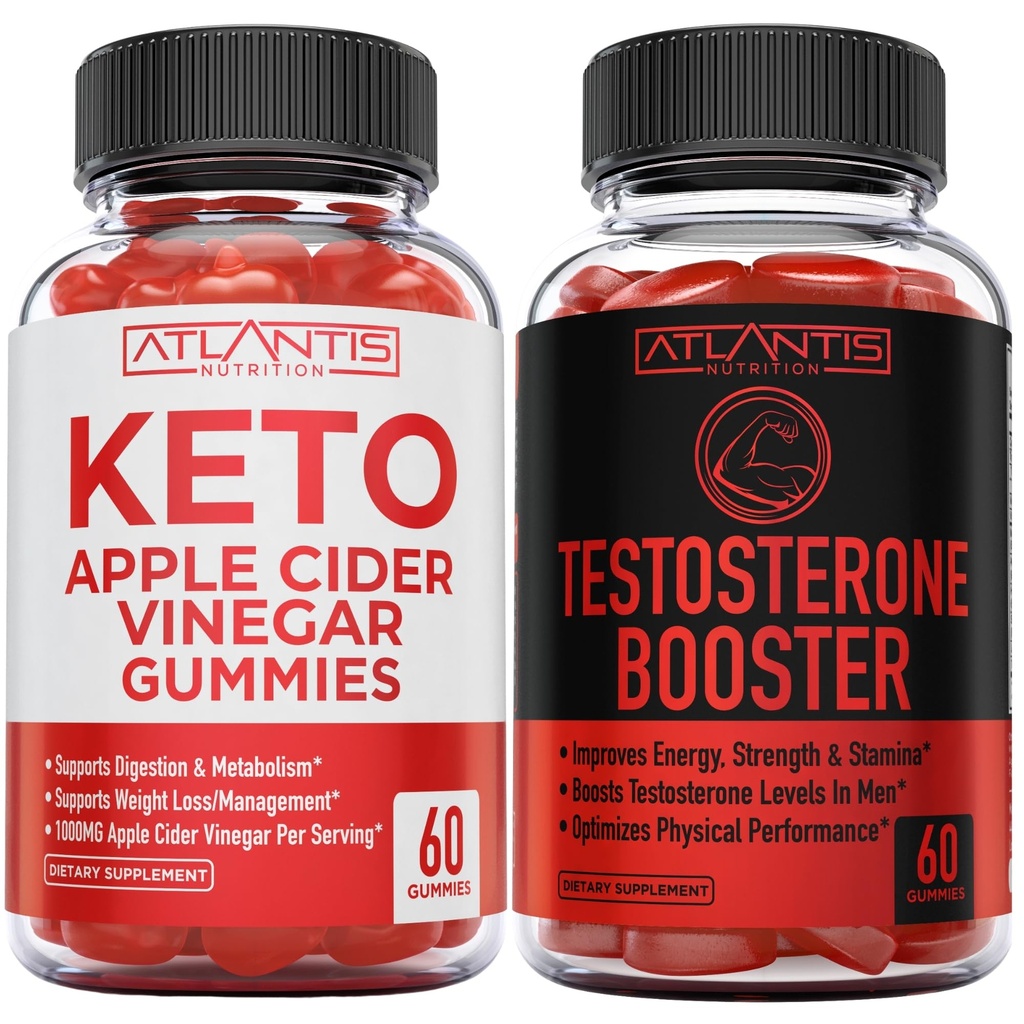 Atlantis Nutrition Keto Apple Cidru Oţet 60 Gume + Testosteron Booster 2 Pack (120 Gummies)