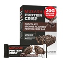 MUSASHSHI Proteine Crisp Bar, 20g Proteine, 4g Total Sugars, Brownie ciocolată, Post Antrenament și Snack On The Go, 12 Pachet de 2.1oz (60g) Baruri