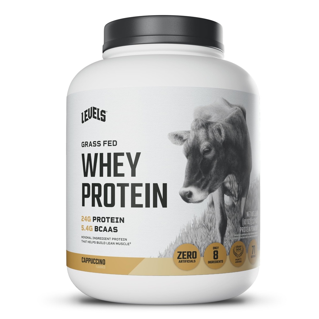 Nivele Grass Pudră de proteine Fed Whey, Nu Artificiale, 24G de proteine, Cappuccino, 5LB