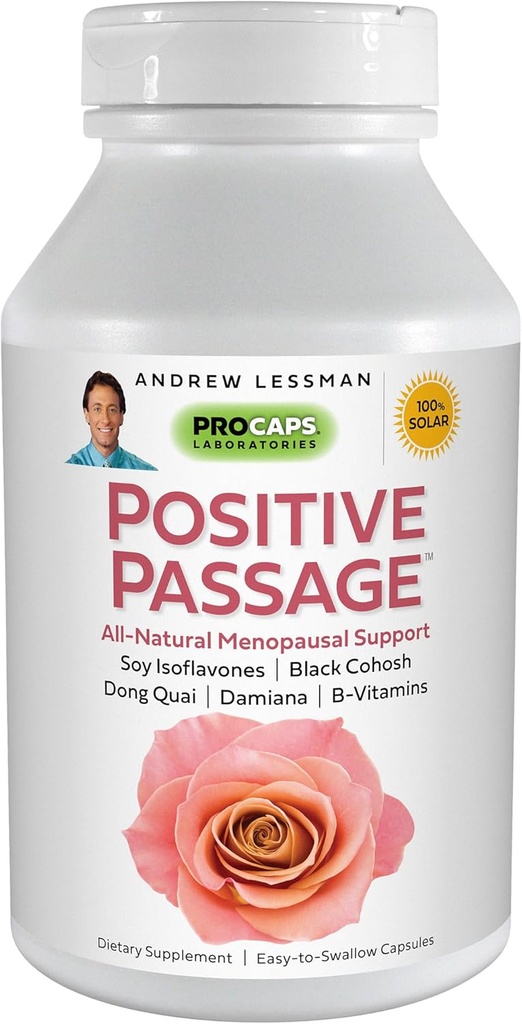 ANDREW LESSMAN Pasaj pozitiv 180 capsule - Natural Menopauză suport și echilibru pentru nivelul de hormon feminin. cu Soy Isoflavones, Black Cohosh, Dong Quai, Damiana. Fără aditivi